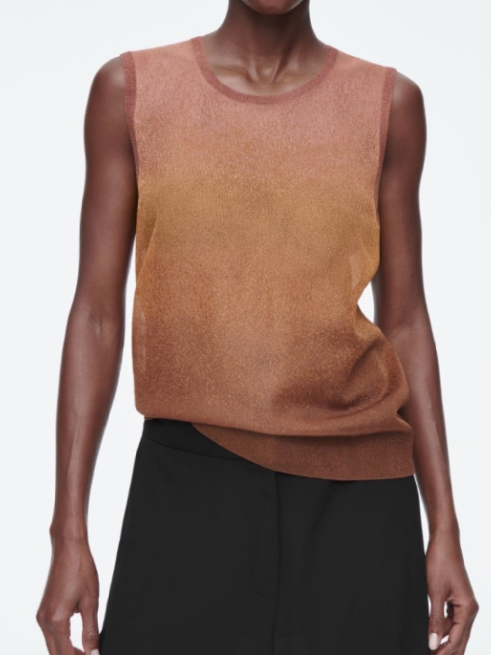Like New COS Ombre Fine-Knit Tank Top in Bronze and Apricot Beige, size Large